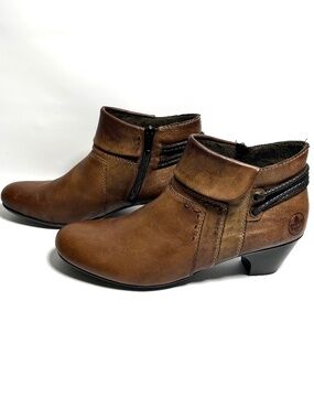 Rieker Antistress Brown Leather Side Zip Ankle Boots Size 42